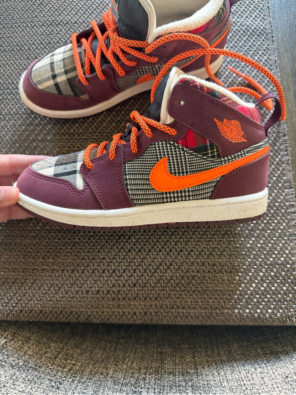 Jordan Kids High-Top Sneakers in Burgundy and Orange